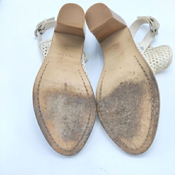 Rag and Bone "Wyatt" White Leather Open Toe Slingback Stacked Heel Sandal Bootie - Picture 14 of 16